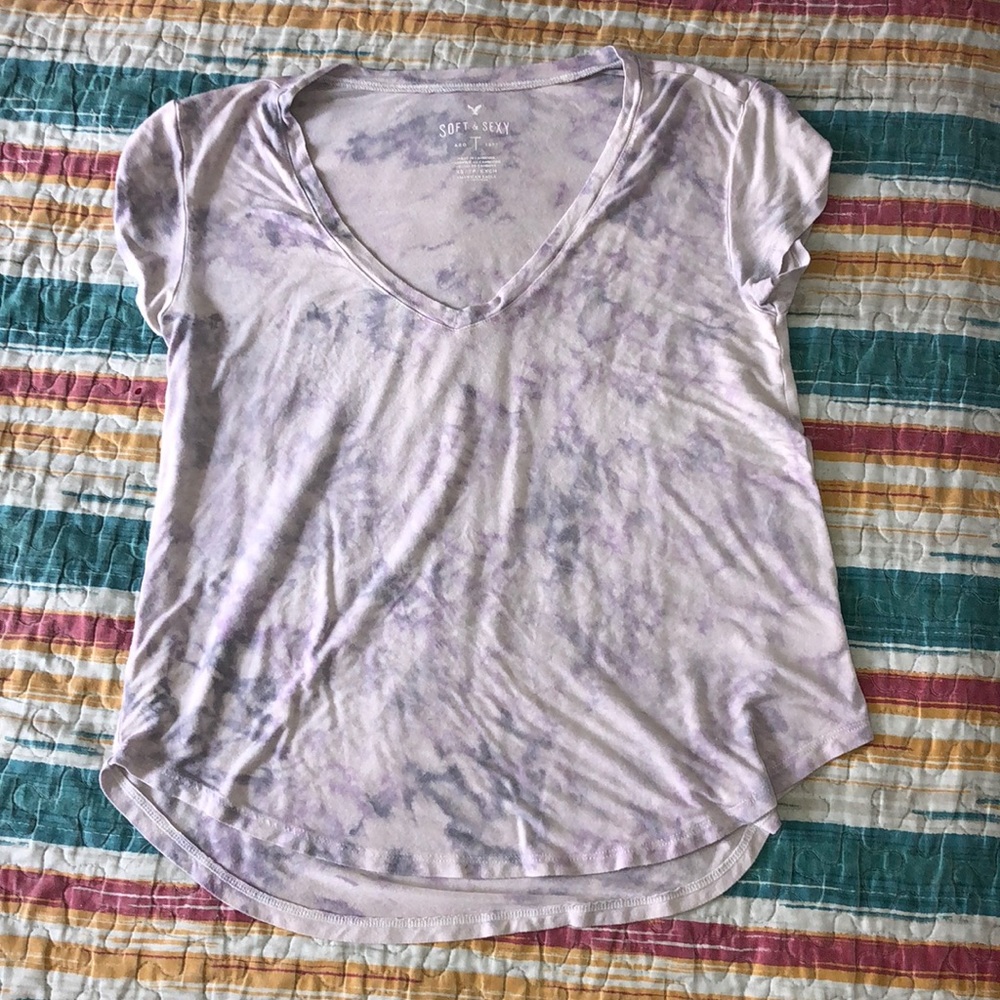 American Eagle Purple & White tye dye tee